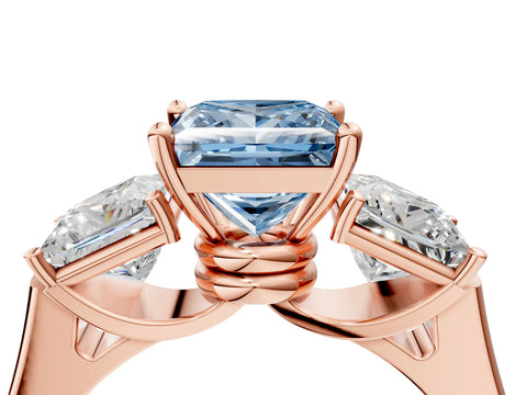 Rose gold Three-Stone Fancy Blue Princess Cut Brilliant Diamond Trellis Ring with Comfort Fit Band_4