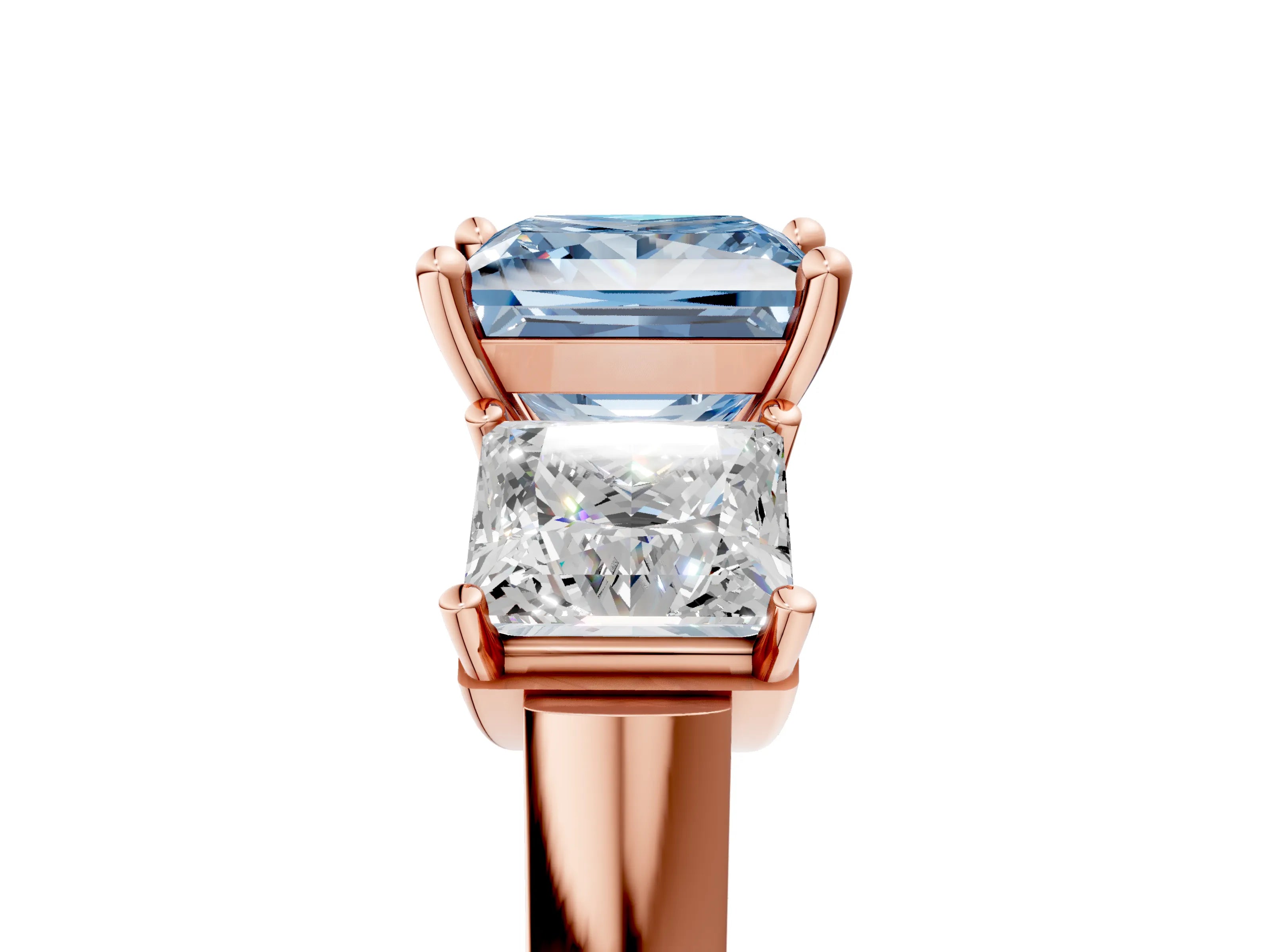 Rose gold Three-Stone Fancy Blue Princess Cut Brilliant Diamond Trellis Ring with Comfort Fit Band_5