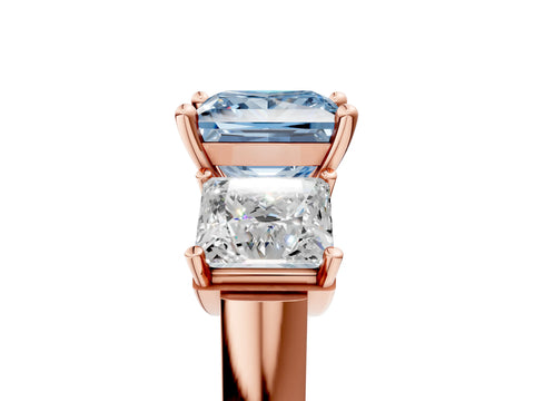 Rose gold Three-Stone Fancy Blue Princess Cut Brilliant Diamond Trellis Ring with Comfort Fit Band_5