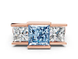 Rose gold Three Stone Fancy Blue Princess Cut Cut Channel Set Diamond Ring