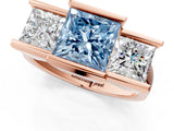 Rose gold Three Stone Fancy Blue Princess Cut Cut Channel Set Diamond Ring_1
