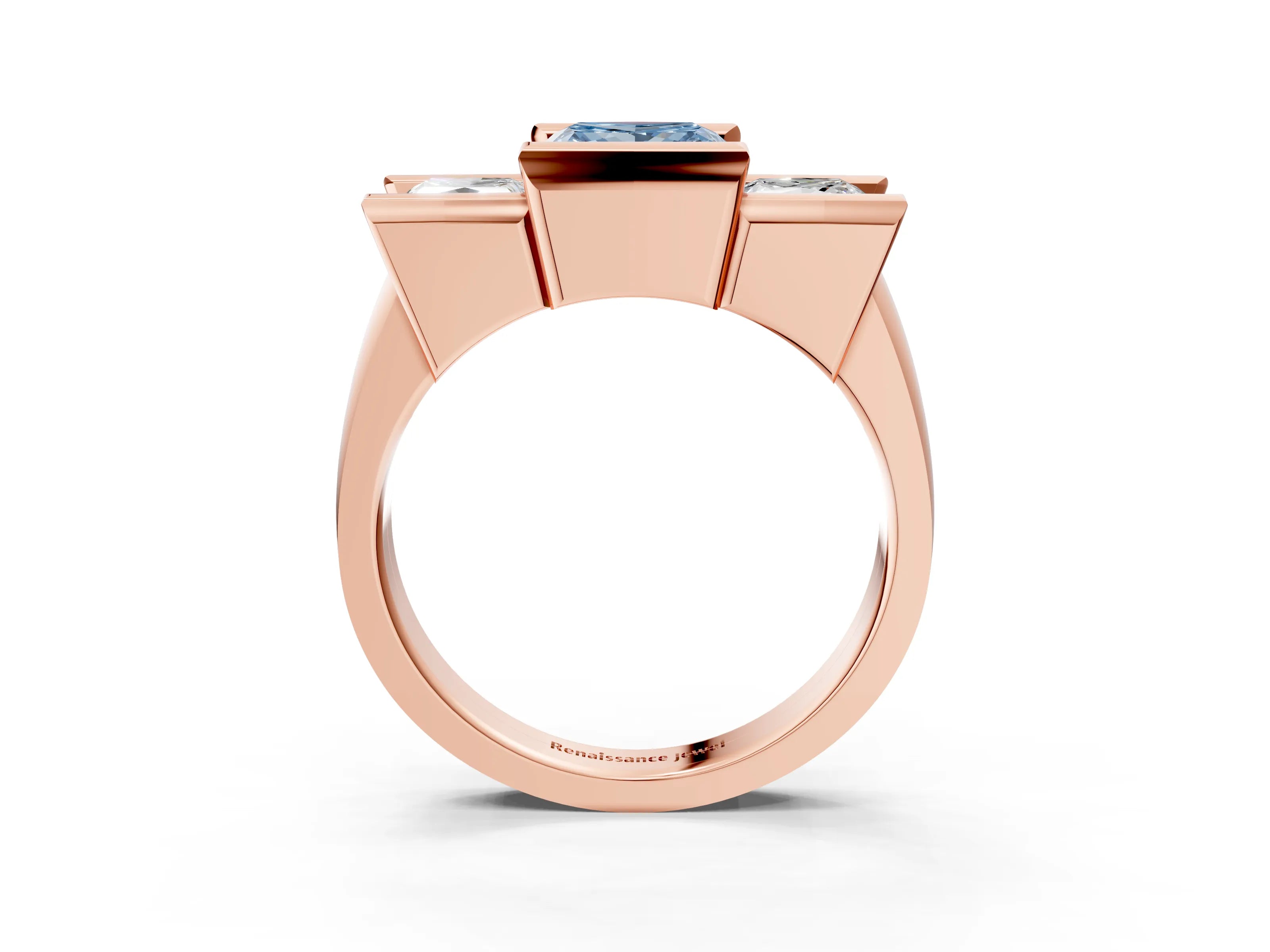 Rose gold Three Stone Fancy Blue Princess Cut Cut Channel Set Diamond Ring_3