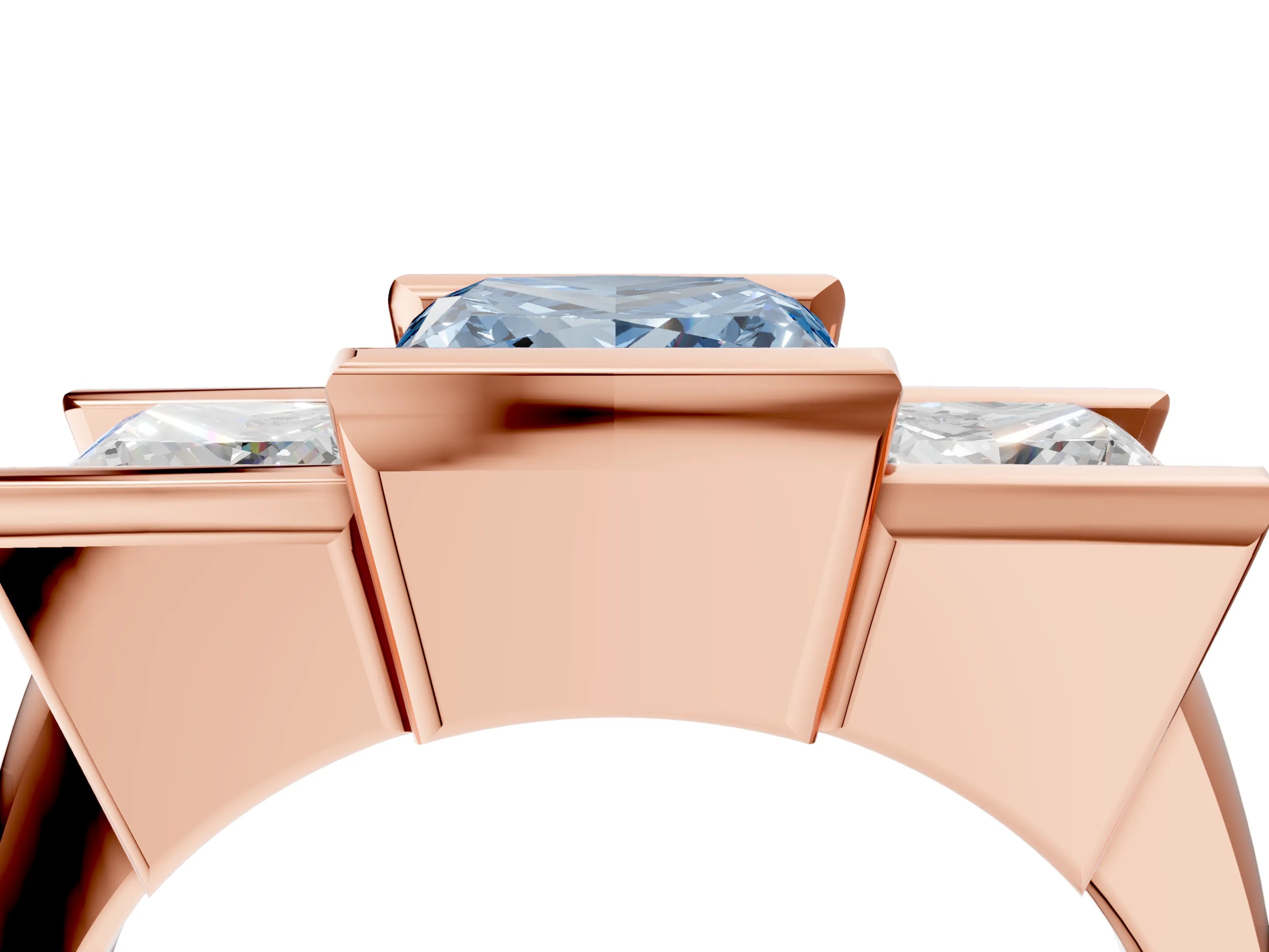 Rose gold Three Stone Fancy Blue Princess Cut Cut Channel Set Diamond Ring_4
