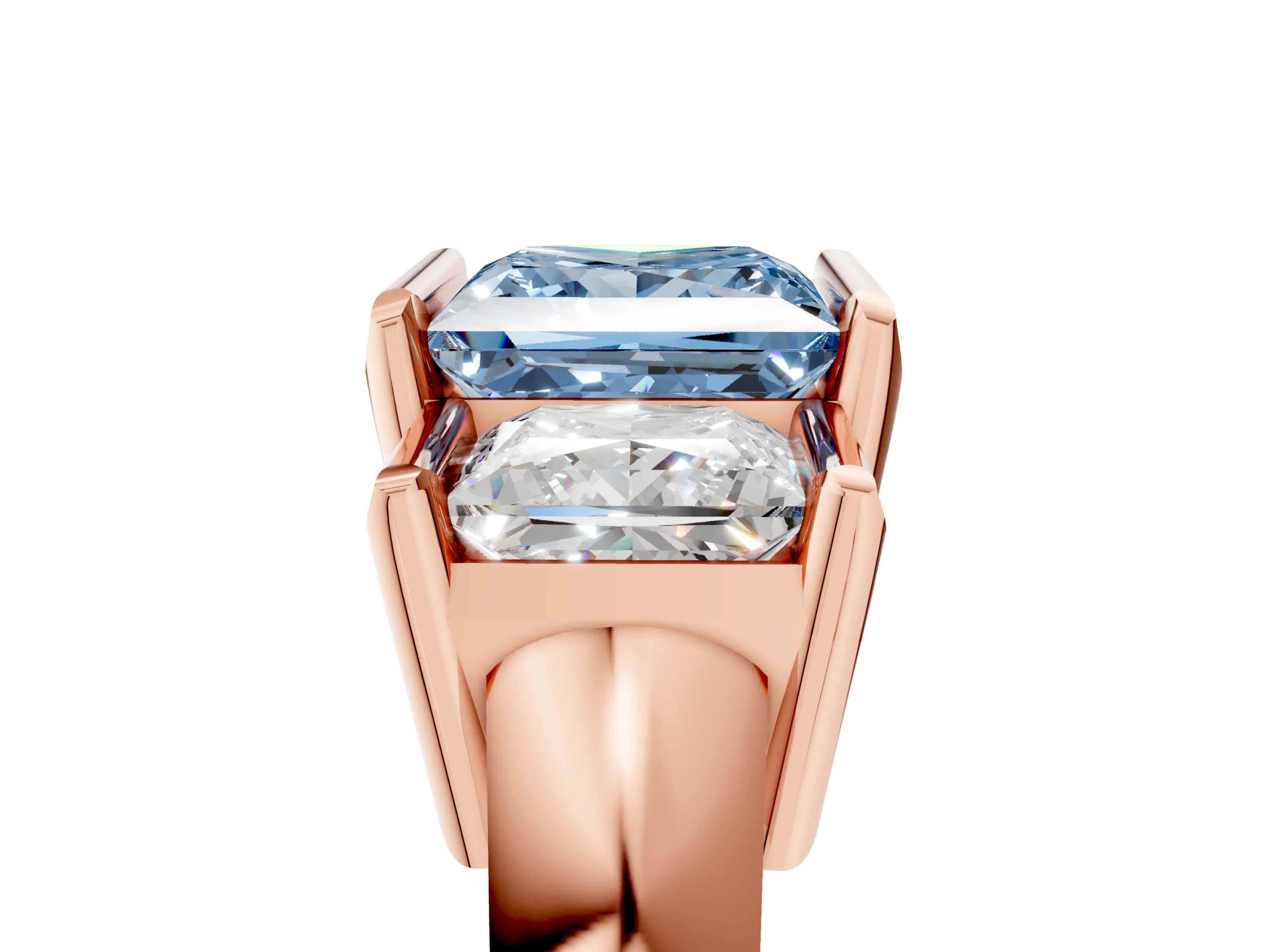 Rose gold Three Stone Fancy Blue Princess Cut Cut Channel Set Diamond Ring_5