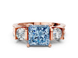 Rose gold Three-Stone Fancy Blue Princess Cut Cut Classic Band Prong Setting Ring