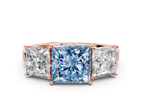 Rose gold Three-Stone Fancy Blue Princess Cut Cut Diamond Engagement Ring with Flat Band and Four-Prong Setting_12