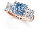 Rose gold Three-Stone Fancy Blue Princess Cut Cut Diamond Engagement Ring with Flat Band and Four-Prong Setting_13