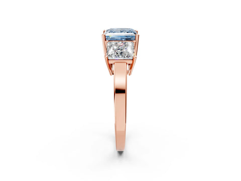 Rose gold Three-Stone Fancy Blue Princess Cut Cut Diamond Engagement Ring with Flat Band and Four-Prong Setting_14