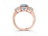 Rose gold Three-Stone Fancy Blue Princess Cut Cut Diamond Engagement Ring with Flat Band and Four-Prong Setting_15