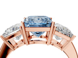 Rose gold Three-Stone Fancy Blue Princess Cut Cut Diamond Engagement Ring with Flat Band and Four-Prong Setting_16