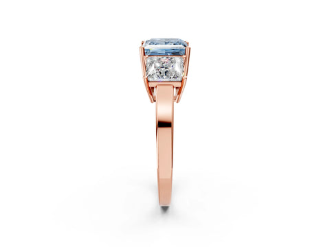 Rose gold Three-Stone Fancy Blue Princess Cut Cut Diamond Engagement Ring with Flat Band and Four-Prong Setting_2