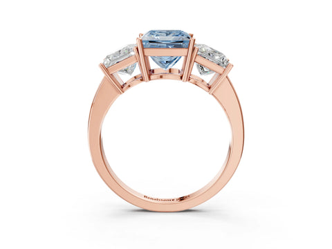 Rose gold Three-Stone Fancy Blue Princess Cut Cut Diamond Engagement Ring with Flat Band and Four-Prong Setting_3