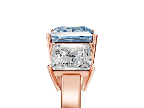 Rose gold Three-Stone Fancy Blue Princess Cut Cut Diamond Engagement Ring with Flat Band and Four-Prong Setting_5