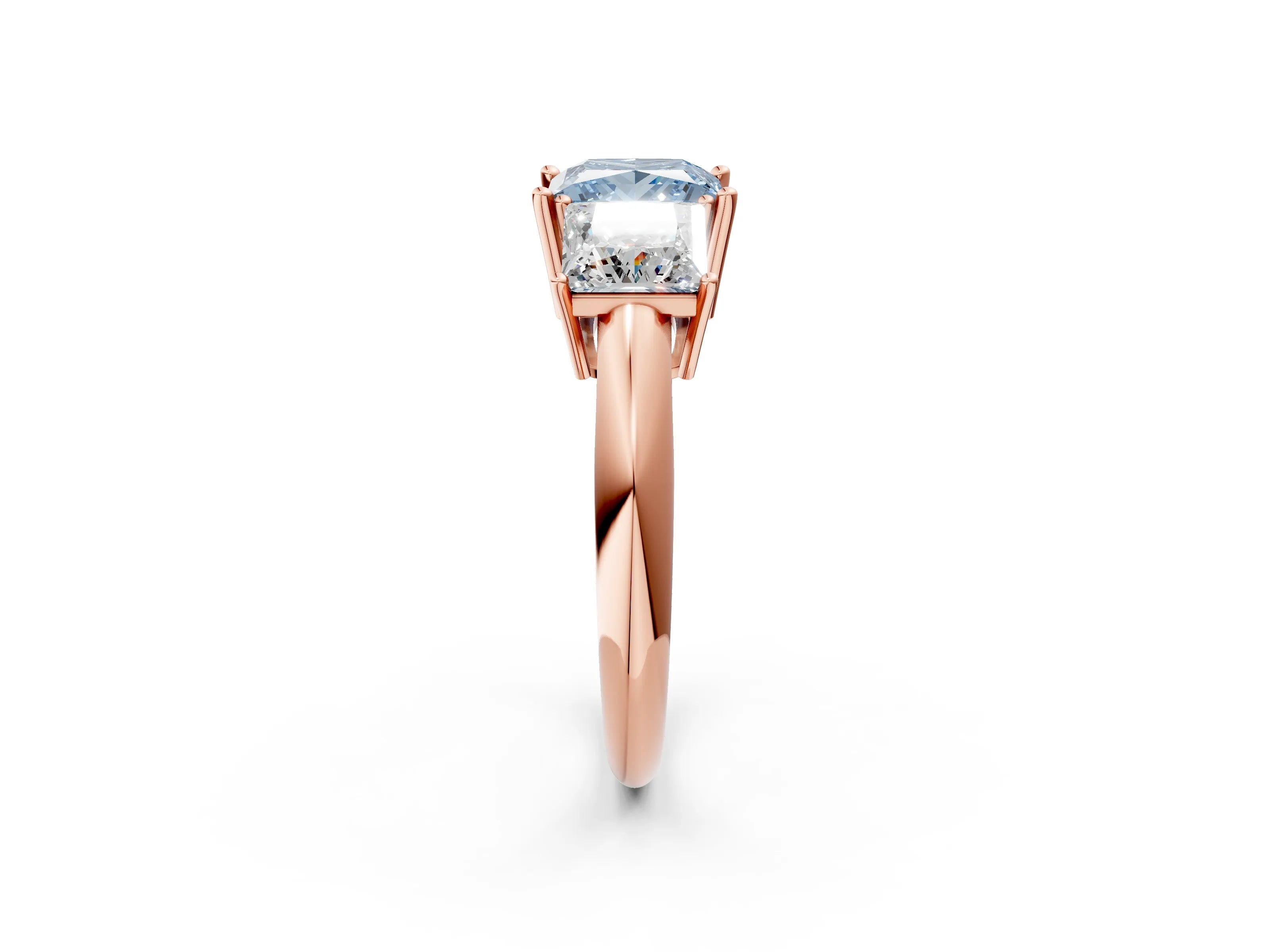 Rose gold Three-Stone Fancy Blue Princess Cut Cut Diamond Engagement Ring with Prong Setting on a White Gold Band_2