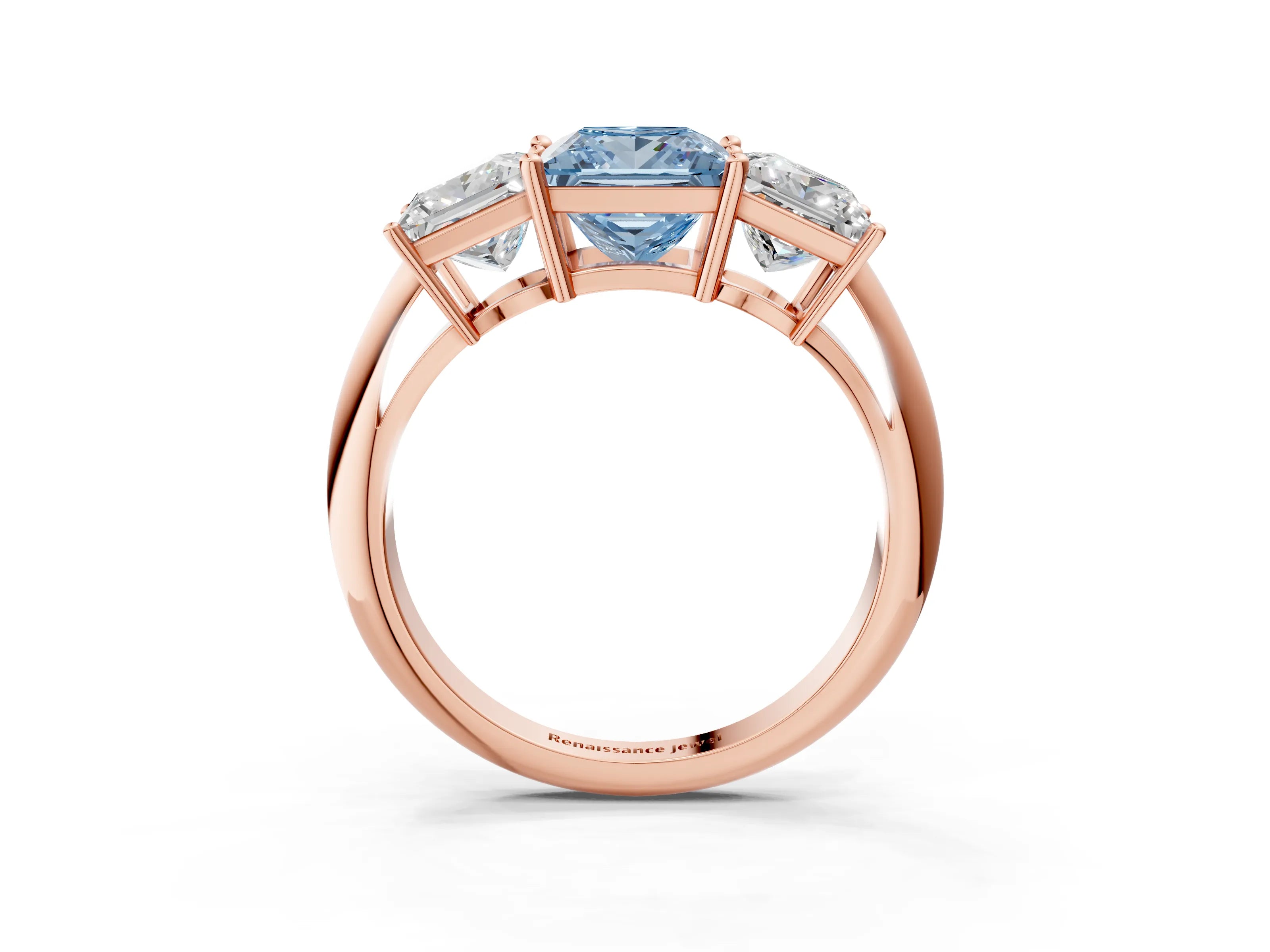 Rose gold Three-Stone Fancy Blue Princess Cut Cut Diamond Engagement Ring with Prong Setting on a White Gold Band_27