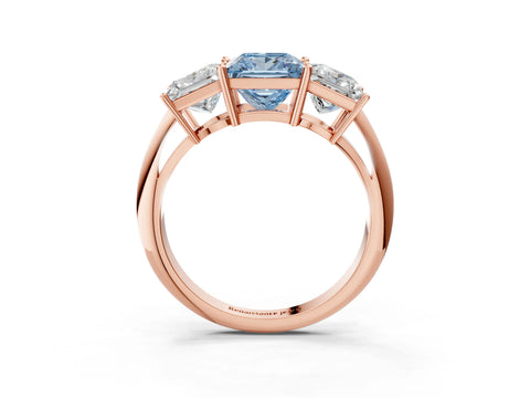 Rose gold Three-Stone Fancy Blue Princess Cut Cut Diamond Engagement Ring with Prong Setting on a White Gold Band_27