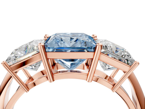 Rose gold Three-Stone Fancy Blue Princess Cut Cut Diamond Engagement Ring with Prong Setting on a White Gold Band_28