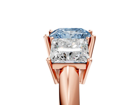Rose gold Three-Stone Fancy Blue Princess Cut Cut Diamond Engagement Ring with Prong Setting on a White Gold Band_29