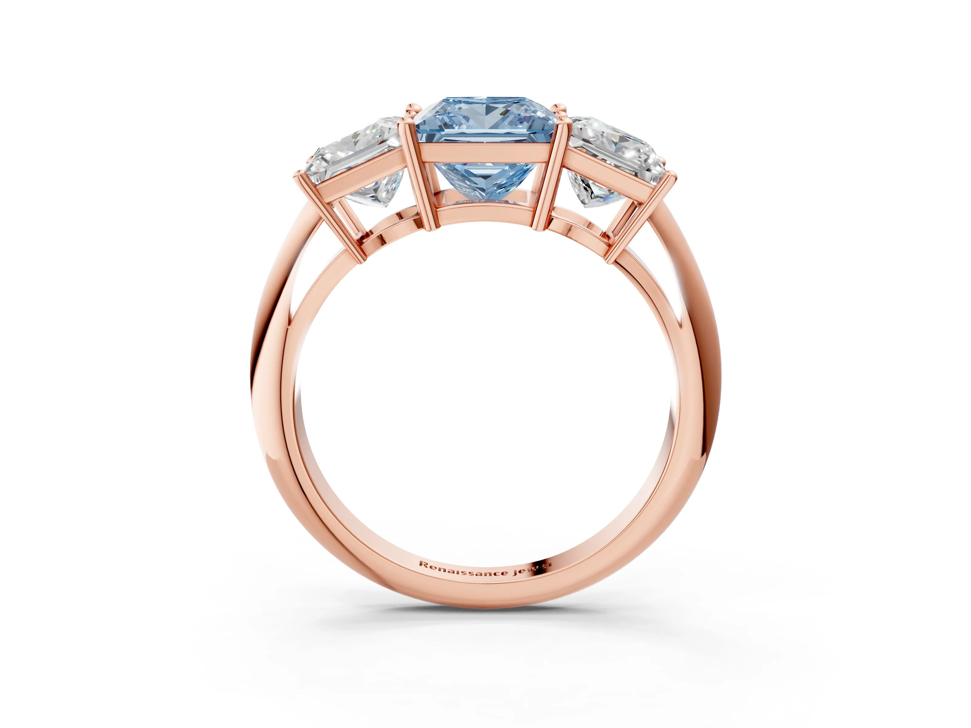 Rose gold Three-Stone Fancy Blue Princess Cut Cut Diamond Engagement Ring with Prong Setting on a White Gold Band_3