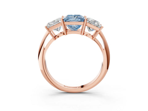 Rose gold Three-Stone Fancy Blue Princess Cut Cut Diamond Engagement Ring with Prong Setting on a White Gold Band_3