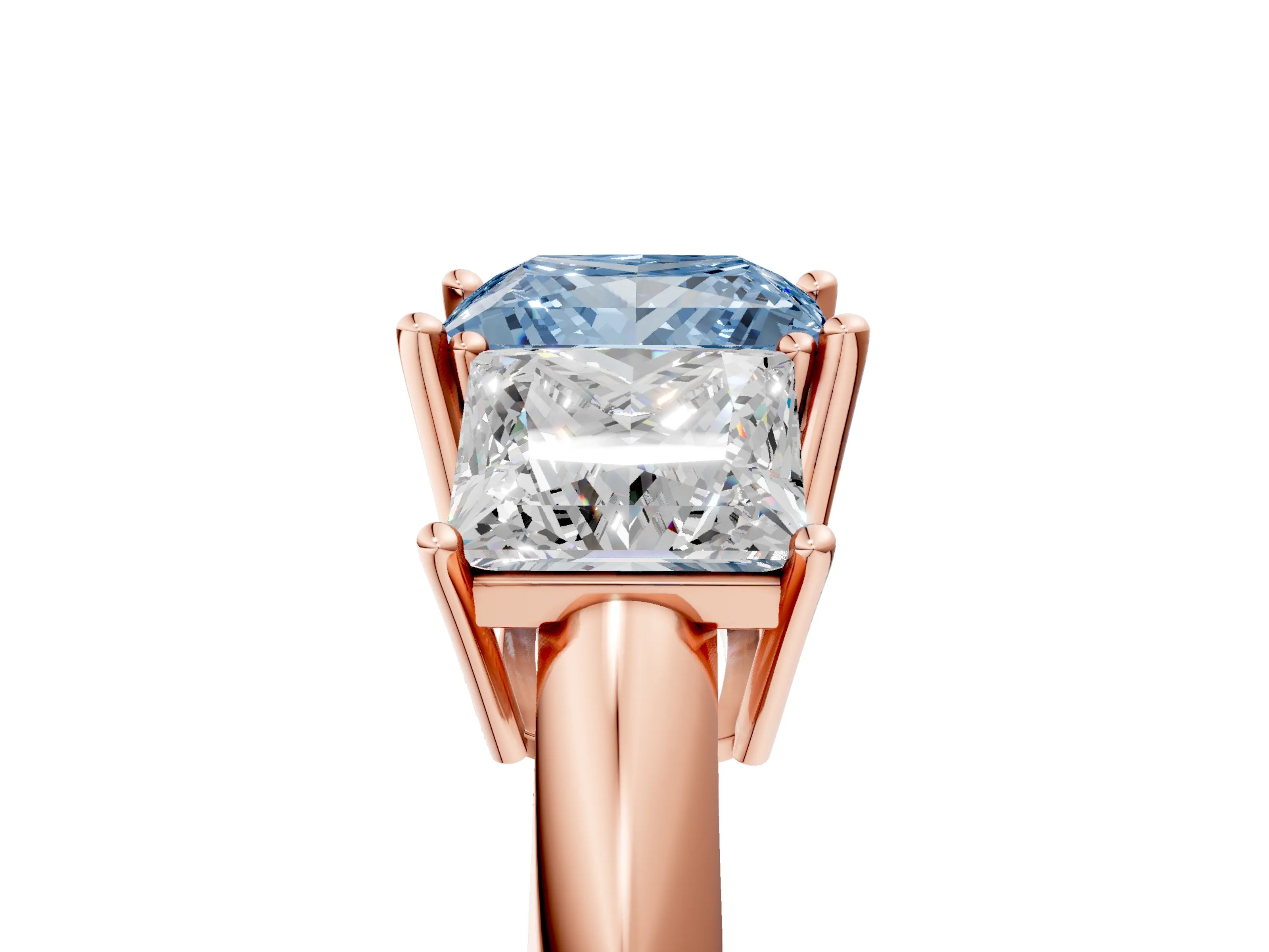 Rose gold Three-Stone Fancy Blue Princess Cut Cut Diamond Engagement Ring with Prong Setting on a White Gold Band_5