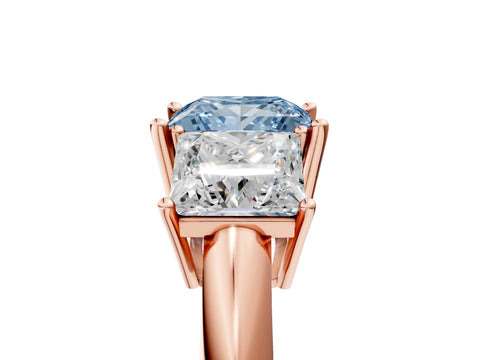 Rose gold Three-Stone Fancy Blue Princess Cut Cut Diamond Engagement Ring with Prong Setting on a White Gold Band_5
