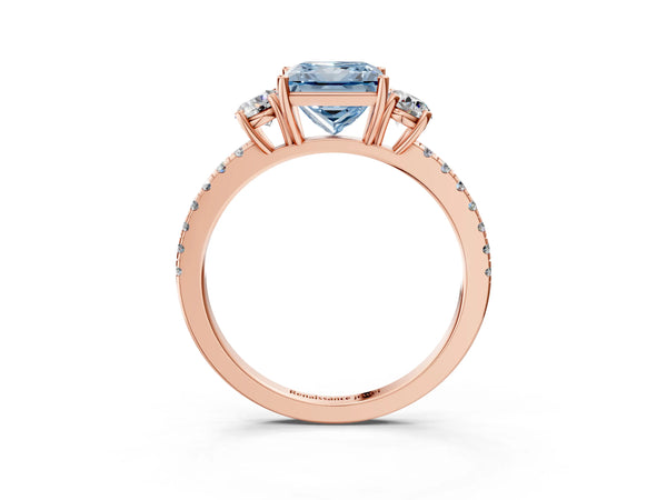 Rose gold Three-Stone Fancy Blue Princess Cut Cut Diamond Pavé Band with Prong Setting