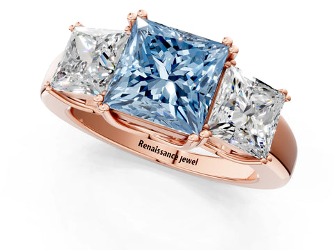 Rose gold Three-Stone Fancy Blue Princess Cut Cut Diamond Ring with Channel Set Band and Four-Prong Setting_1