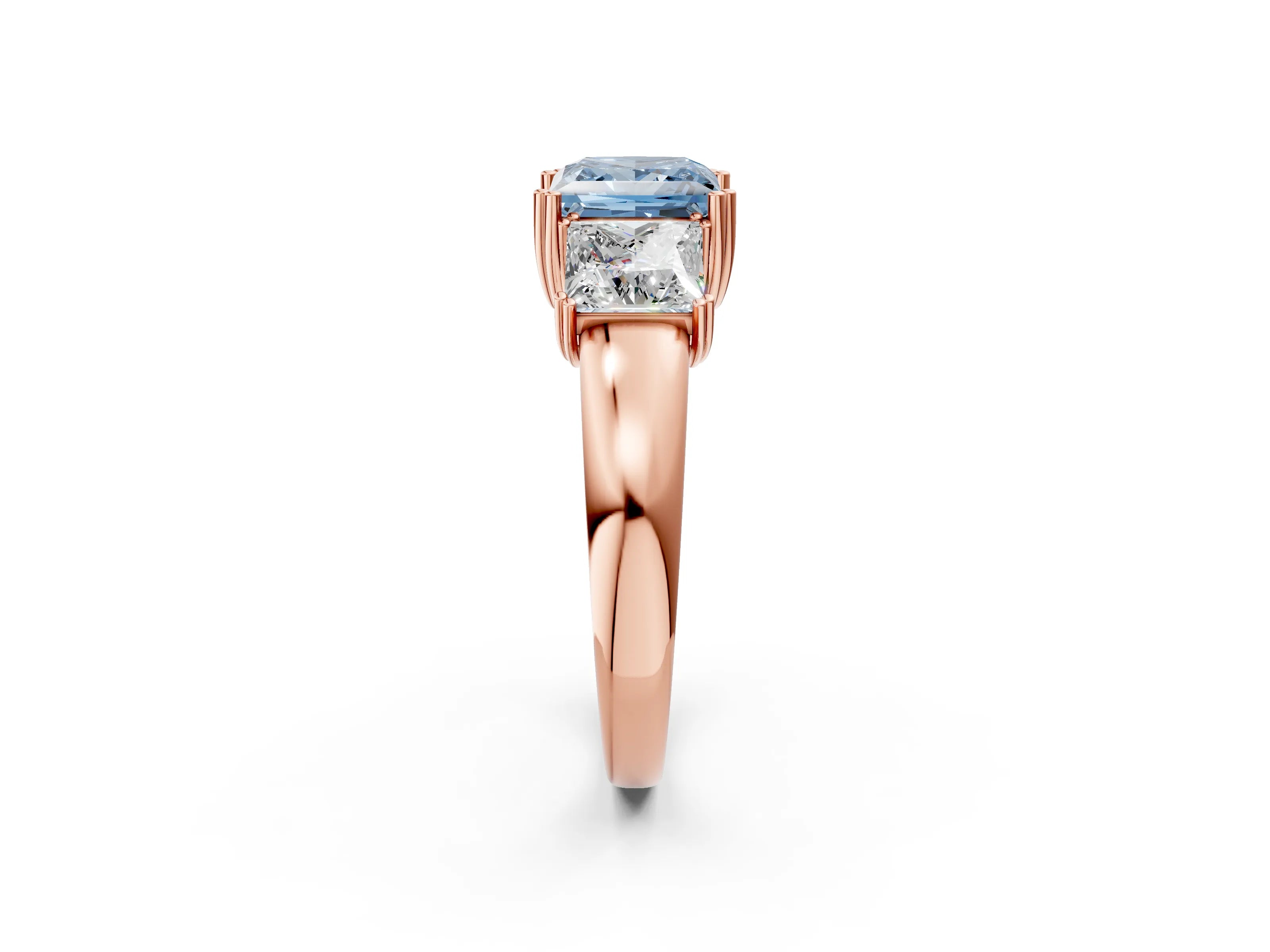 Rose gold Three-Stone Fancy Blue Princess Cut Cut Diamond Ring with Channel Set Band and Four-Prong Setting_2