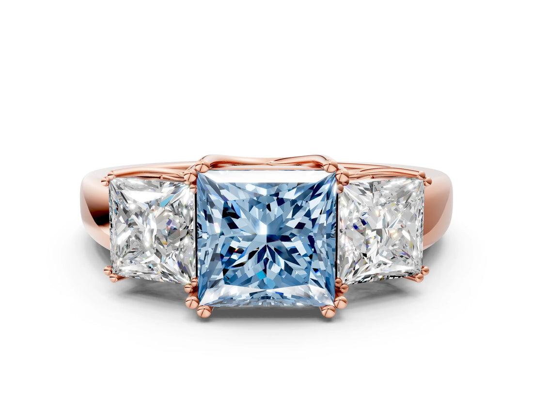 Rose gold Three-Stone Fancy Blue Princess Cut Cut Diamond Ring with Channel Set Band and Four-Prong Setting_24
