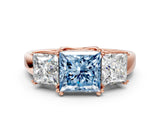 Rose gold Three-Stone Fancy Blue Princess Cut Cut Diamond Ring with Channel Set Band and Four-Prong Setting_24