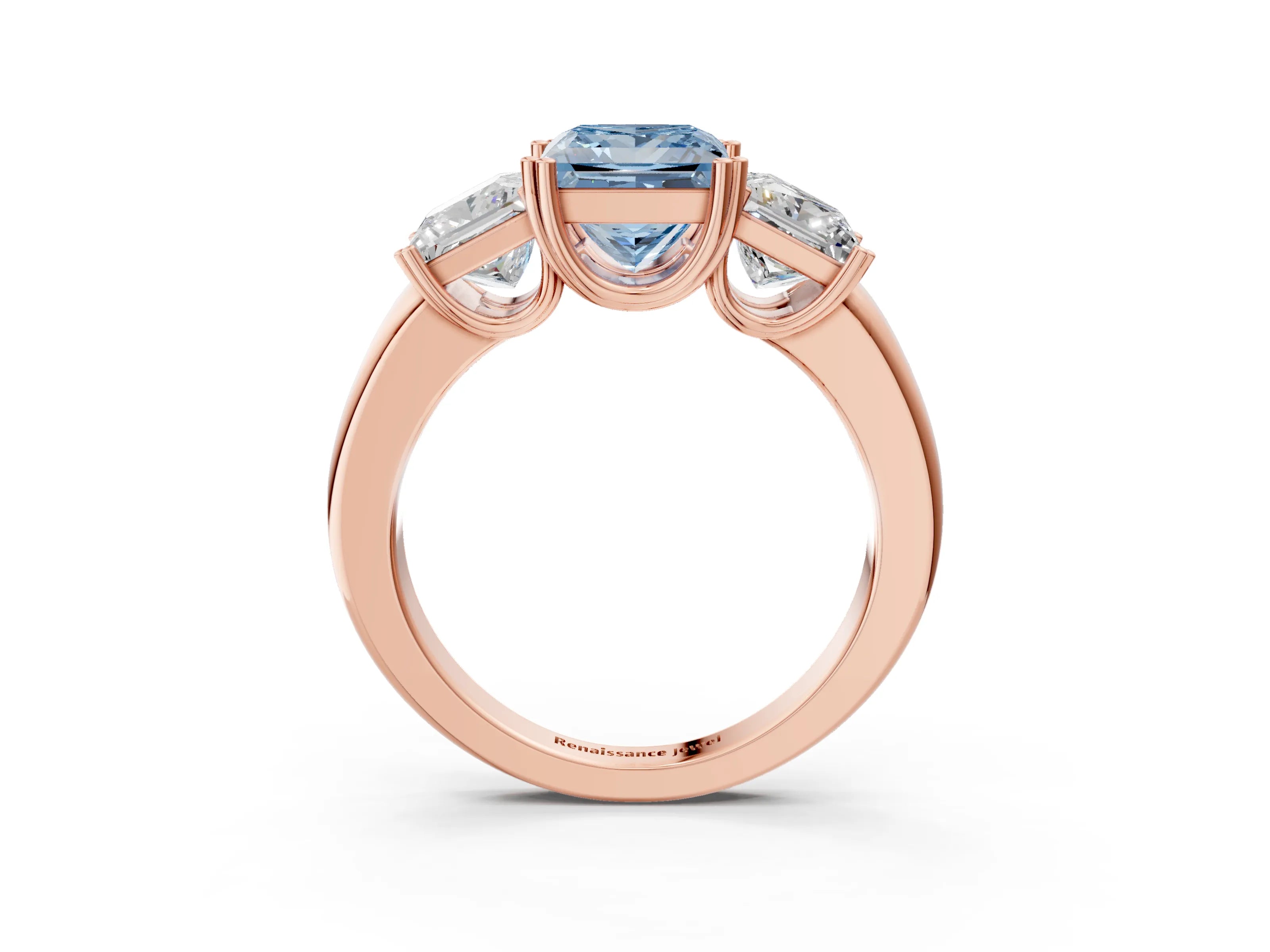Rose gold Three-Stone Fancy Blue Princess Cut Cut Diamond Ring with Channel Set Band and Four-Prong Setting_3
