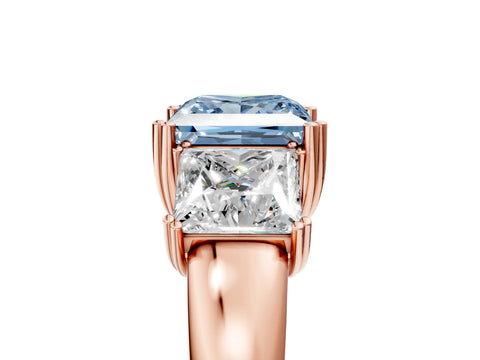 Rose gold Three-Stone Fancy Blue Princess Cut Cut Diamond Ring with Channel Set Band and Four-Prong Setting_5