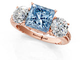 Rose gold Three-Stone Fancy Blue Princess Cut Cut Diamond Ring with Channel-Set Band and Prong Setting_1