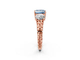 Rose gold Three-Stone Fancy Blue Princess Cut Cut Diamond Ring with Channel-Set Band and Prong Setting_2