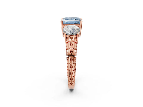 Rose gold Three-Stone Fancy Blue Princess Cut Cut Diamond Ring with Channel-Set Band and Prong Setting_2