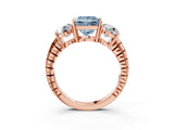 Rose gold Three-Stone Fancy Blue Princess Cut Cut Diamond Ring with Channel-Set Band and Prong Setting_3