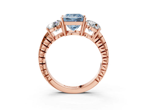 Rose gold Three-Stone Fancy Blue Princess Cut Cut Diamond Ring with Channel-Set Band and Prong Setting_3