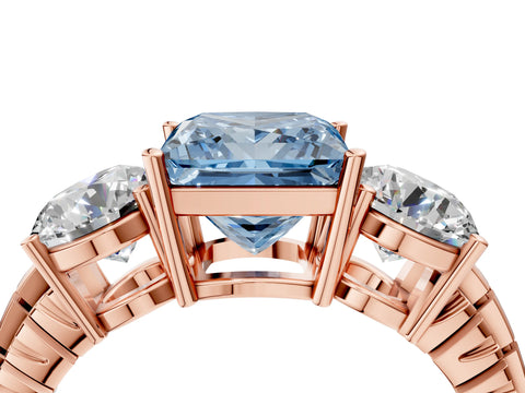 Rose gold Three-Stone Fancy Blue Princess Cut Cut Diamond Ring with Channel-Set Band and Prong Setting_4
