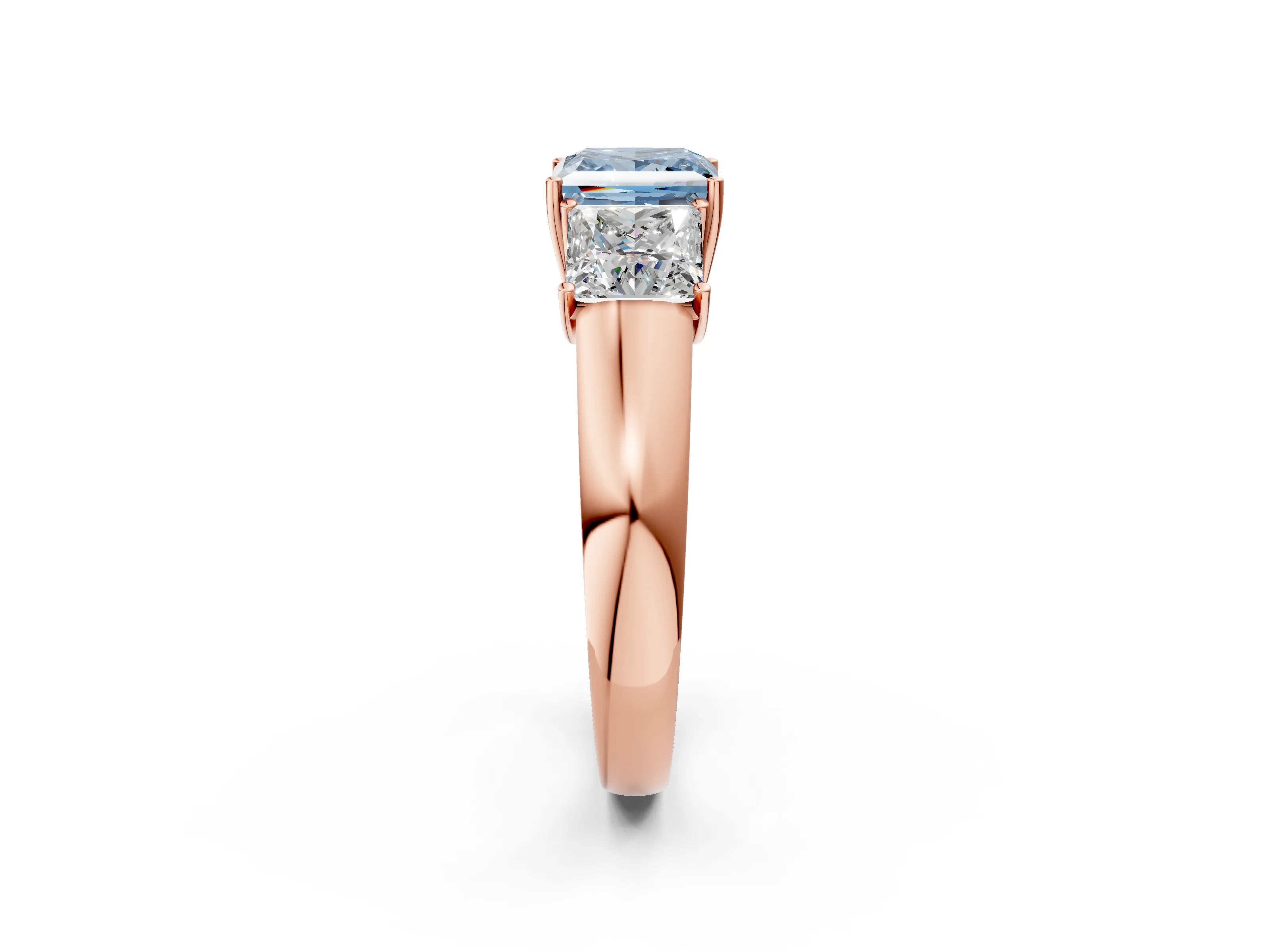 Rose gold Three-Stone Fancy Blue Princess Cut Cut Diamond Ring with Prong Setting and Classic Band_2