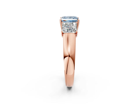 Rose gold Three-Stone Fancy Blue Princess Cut Cut Diamond Ring with Prong Setting and Classic Band_2