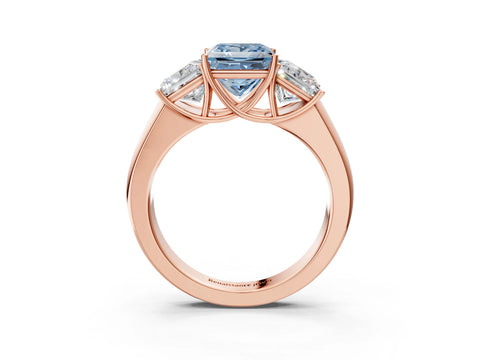 Rose gold Three-Stone Fancy Blue Princess Cut Cut Diamond Ring with Prong Setting and Classic Band_3