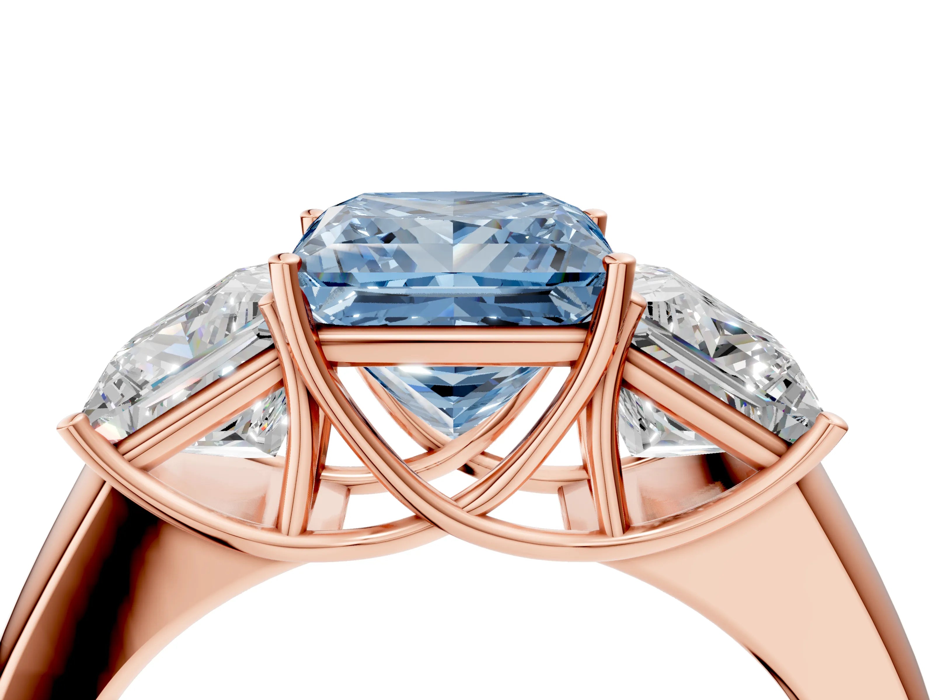 Rose gold Three-Stone Fancy Blue Princess Cut Cut Diamond Ring with Prong Setting and Classic Band_4