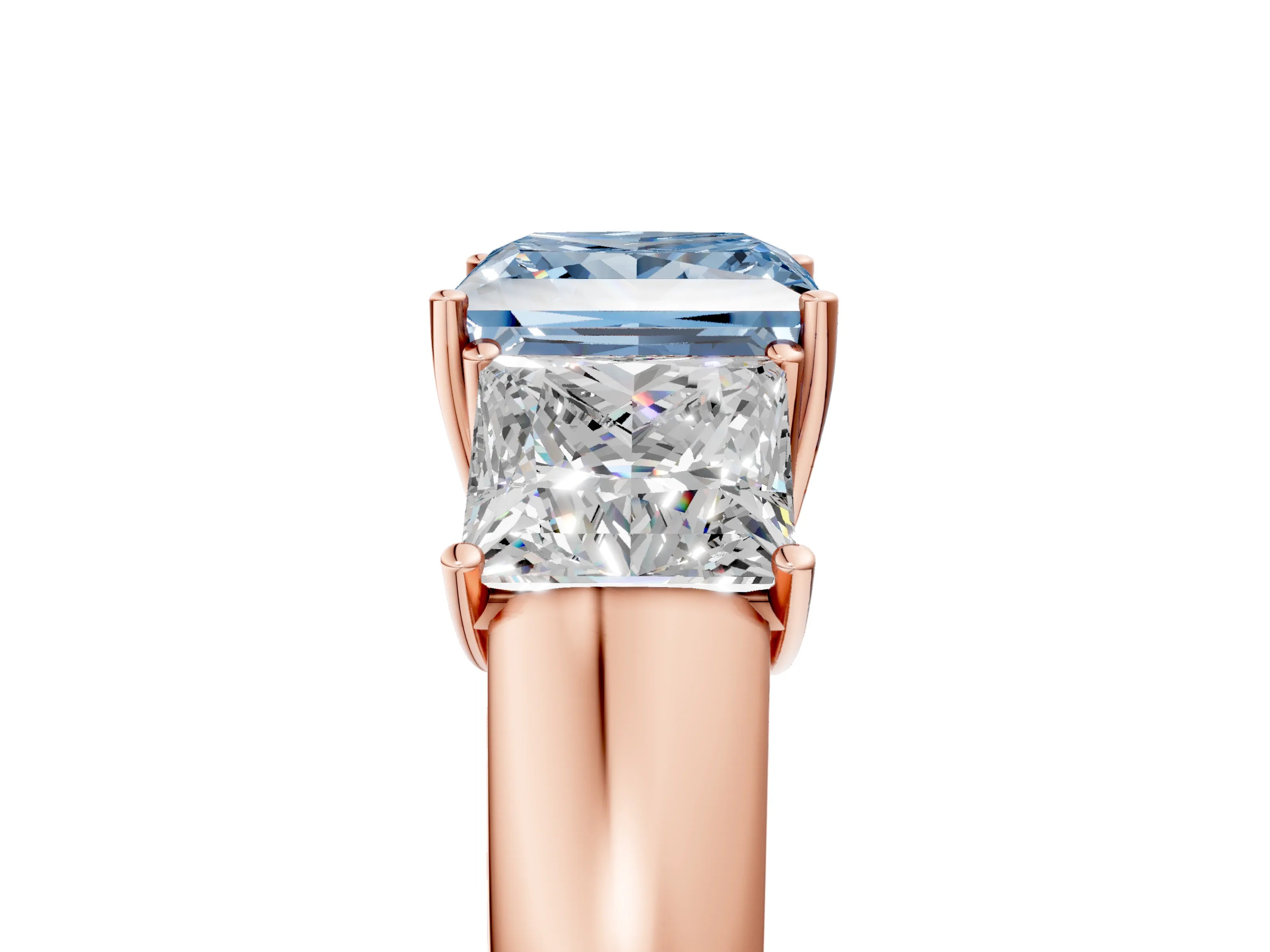Rose gold Three-Stone Fancy Blue Princess Cut Cut Diamond Ring with Prong Setting and Classic Band_5