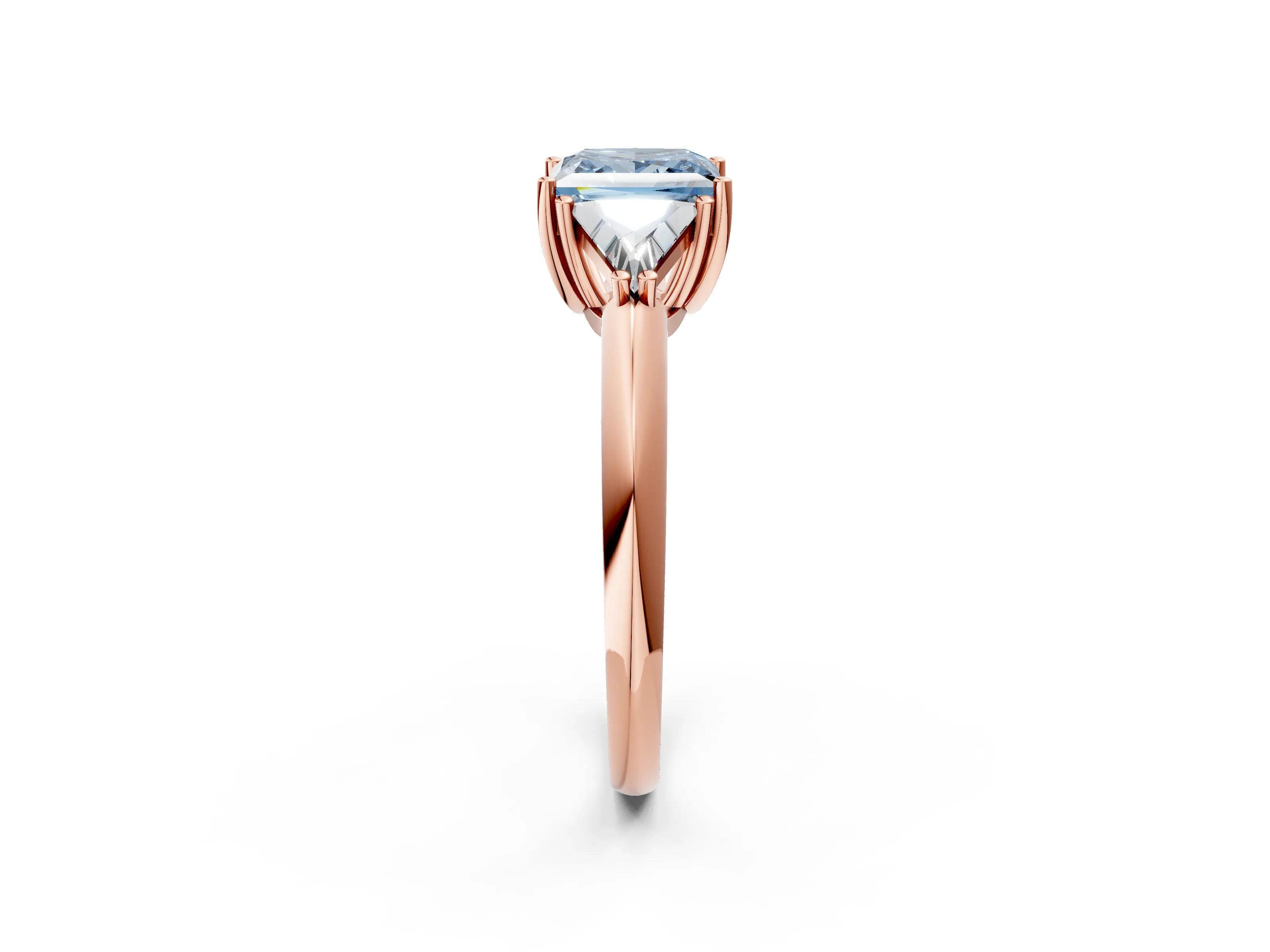 Rose gold Three-Stone Fancy Blue Princess Cut Cut Diamond Ring with Trillion Side Stones and Four-Prong Setting_5