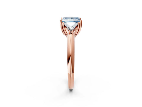 Rose gold Three-Stone Fancy Blue Princess Cut Cut Diamond Ring with Trillion Side Stones and Four-Prong Setting_5