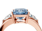 Rose gold Three-Stone Fancy Blue Princess Cut Cut Diamond Ring with Trillion Side Stones on a Split Shank Band_4