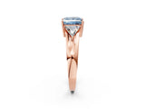 Rose gold Three-Stone Fancy Blue Princess Cut Cut Diamond Ring with Trillion Side Stones on a Split Shank Band_8