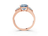 Rose gold Three-Stone Fancy Blue Princess Cut Cut Diamond Ring with Trillion Side Stones on a Split Shank Band_9
