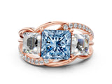 Rose gold Three-Stone Fancy Blue Princess Cut Cut Diamond Split Shank Prong Set Ring